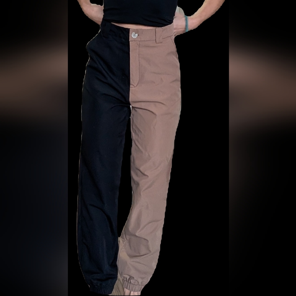 ROMWE Black and Brown Two-Tone Trouser